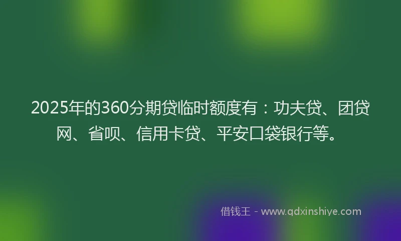 2025年的360分期贷临时额度有：功夫贷、团贷网、省呗、信用卡贷、平安口袋银行等。