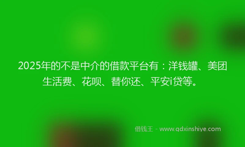 2025年的不是中介的借款平台有：洋钱罐、美团生活费、花呗、替你还、平安i贷等。