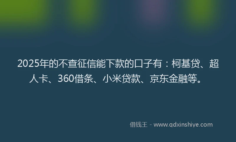 2025年的不查征信能下款的口子有：柯基贷、超人卡、360借条、小米贷款、京东金融等。
