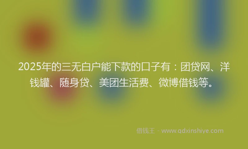 2025年的三无白户能下款的口子有：团贷网、洋钱罐、随身贷、美团生活费、微博借钱等。