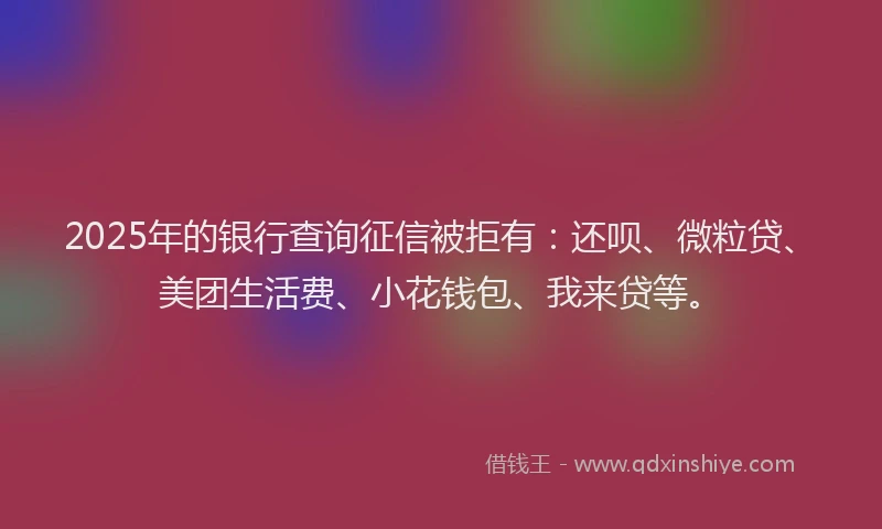 2025年的银行查询征信被拒有：还呗、微粒贷、美团生活费、小花钱包、我来贷等。