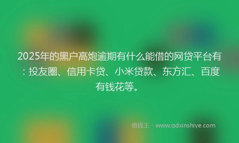 2025年的黑户高炮逾期有什么能借的网贷平台有：投友圈、信用卡贷、小米贷款、东方汇、百度有钱花等。