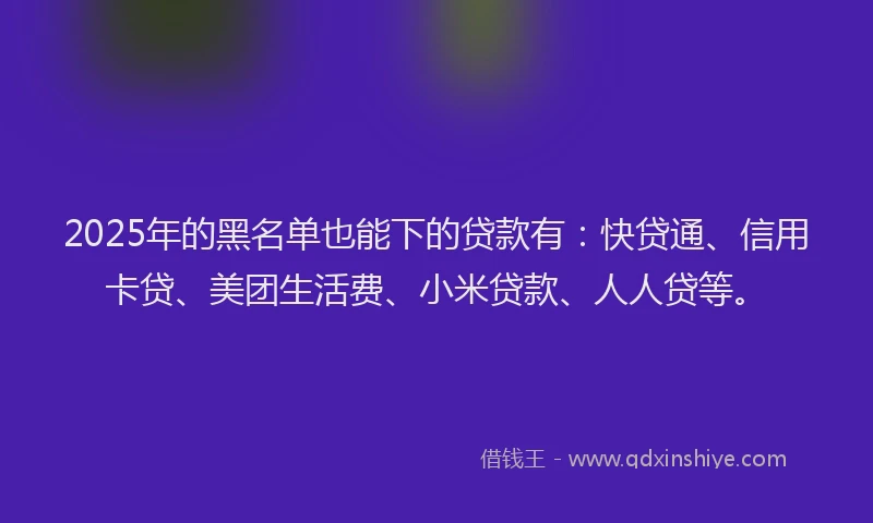 2025年的黑名单也能下的贷款有：快贷通、信用卡贷、美团生活费、小米贷款、人人贷等。