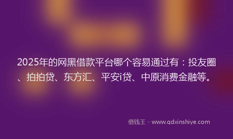 2025年的网黑借款平台哪个容易通过有：投友圈、拍拍贷、东方汇、平安i贷、中原消费金融等。