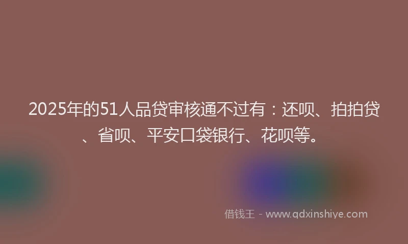 2025年的51人品贷审核通不过有：还呗、拍拍贷、省呗、平安口袋银行、花呗等。