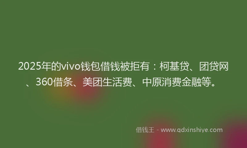 2025年的vivo钱包借钱被拒有：柯基贷、团贷网、360借条、美团生活费、中原消费金融等。