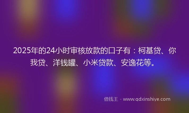 2025年的24小时审核放款的口子有：柯基贷、你我贷、洋钱罐、小米贷款、安逸花等。