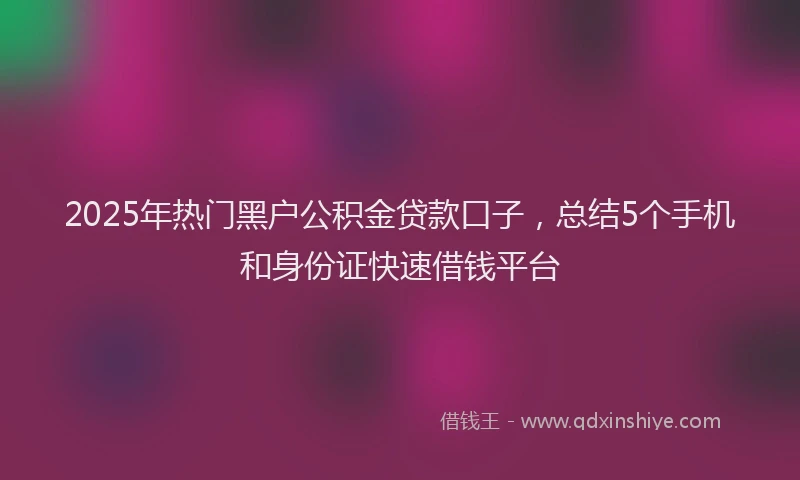 2025年热门黑户公积金贷款口子，总结5个手机和身份证快速借钱平台
