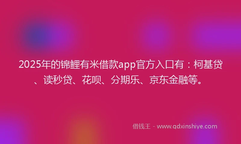 2025年的锦鲤有米借款app官方入口有：柯基贷、读秒贷、花呗、分期乐、京东金融等。