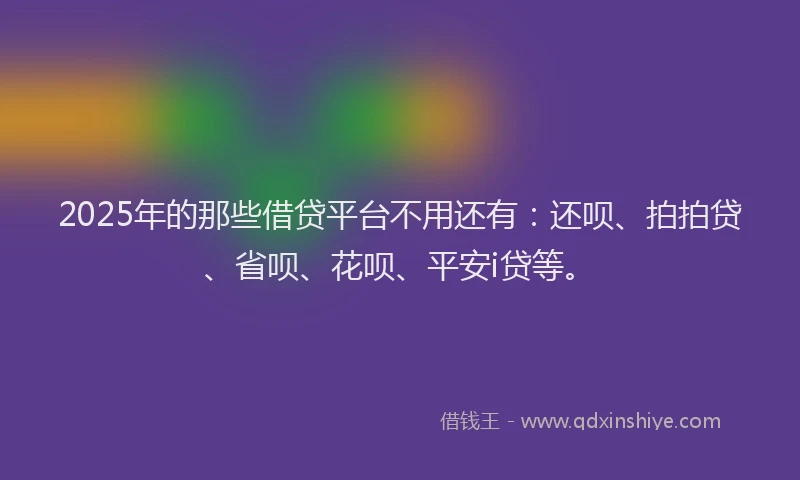 2025年的那些借贷平台不用还有：还呗、拍拍贷、省呗、花呗、平安i贷等。