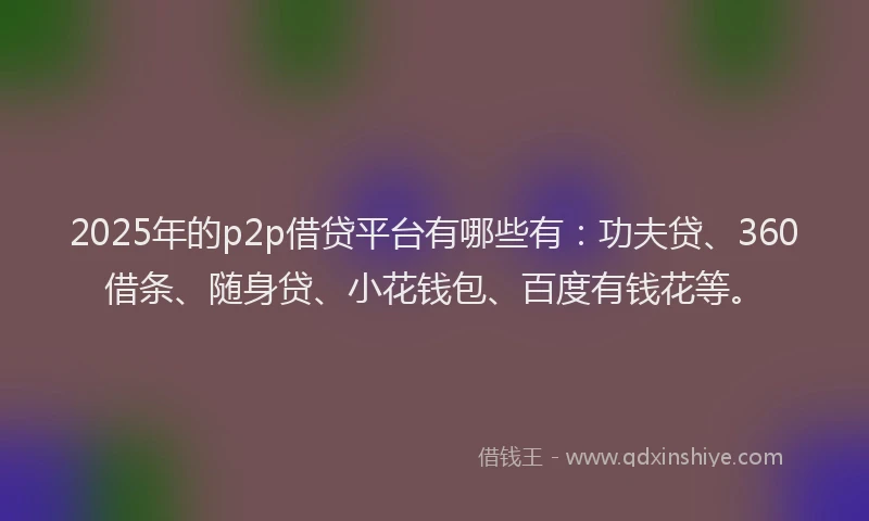 2025年的p2p借贷平台有哪些有：功夫贷、360借条、随身贷、小花钱包、百度有钱花等。