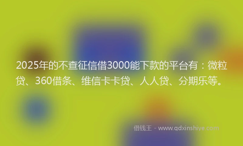 2025年的不查征信借3000能下款的平台有：微粒贷、360借条、维信卡卡贷、人人贷、分期乐等。
