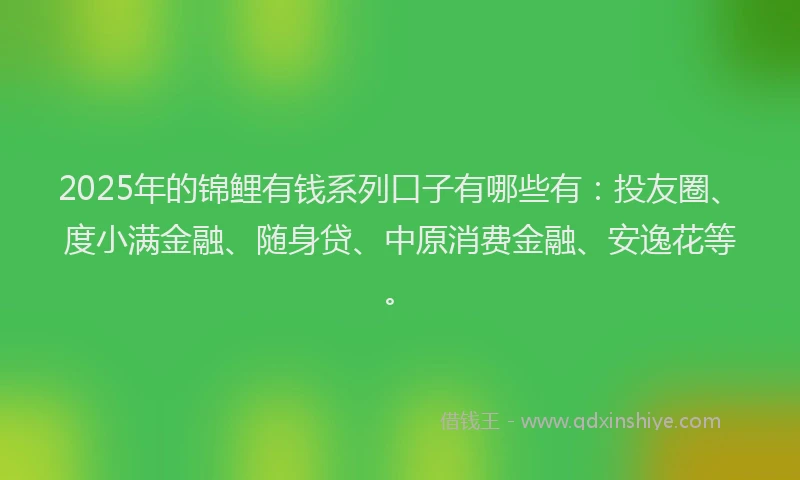 2025年的锦鲤有钱系列口子有哪些有：投友圈、度小满金融、随身贷、中原消费金融、安逸花等。