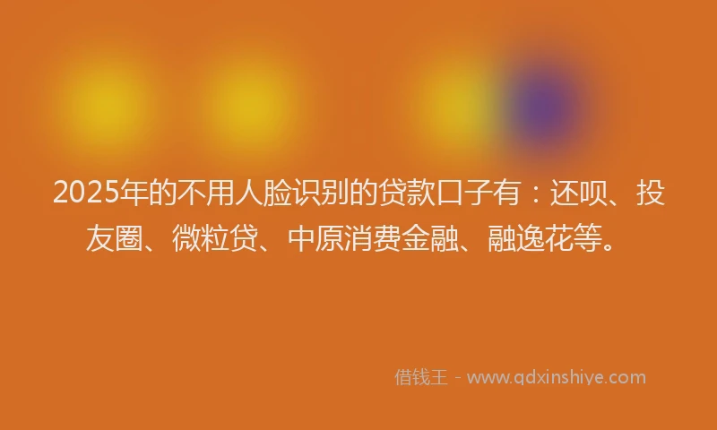 2025年的不用人脸识别的贷款口子有：还呗、投友圈、微粒贷、中原消费金融、融逸花等。