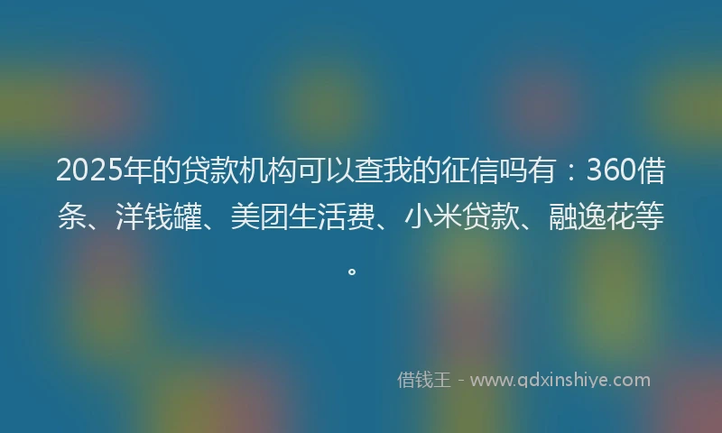2025年的贷款机构可以查我的征信吗有：360借条、洋钱罐、美团生活费、小米贷款、融逸花等。