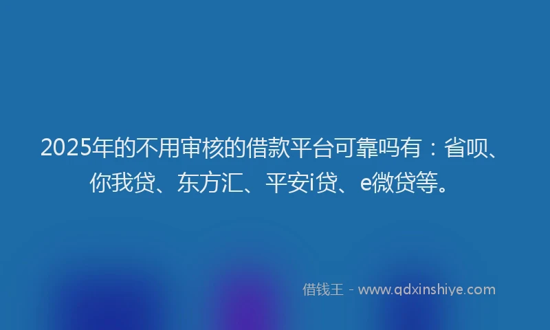 2025年的不用审核的借款平台可靠吗有：省呗、你我贷、东方汇、平安i贷、e微贷等。