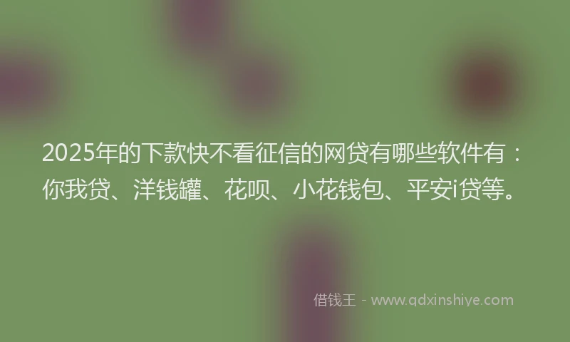 2025年的下款快不看征信的网贷有哪些软件有：你我贷、洋钱罐、花呗、小花钱包、平安i贷等。