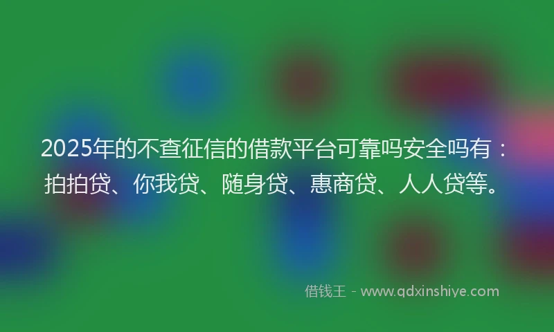 2025年的不查征信的借款平台可靠吗安全吗有：拍拍贷、你我贷、随身贷、惠商贷、人人贷等。