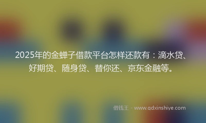 2025年的金蝉子借款平台怎样还款有：滴水贷、好期贷、随身贷、替你还、京东金融等。