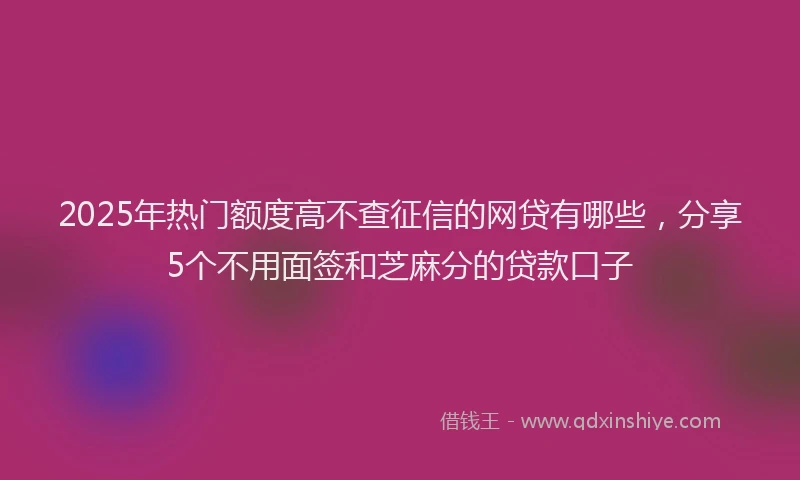 2025年热门额度高不查征信的网贷有哪些，分享5个不用面签和芝麻分的贷款口子