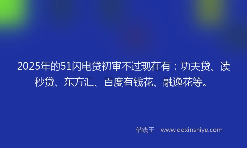 2025年的51闪电贷初审不过现在有：功夫贷、读秒贷、东方汇、百度有钱花、融逸花等。