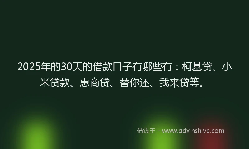 2025年的30天的借款口子有哪些有：柯基贷、小米贷款、惠商贷、替你还、我来贷等。