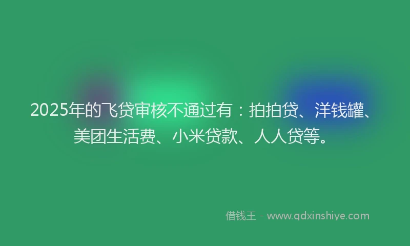 2025年的飞贷审核不通过有：拍拍贷、洋钱罐、美团生活费、小米贷款、人人贷等。