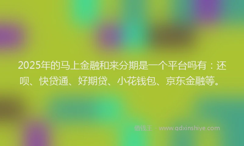 2025年的马上金融和来分期是一个平台吗有：还呗、快贷通、好期贷、小花钱包、京东金融等。