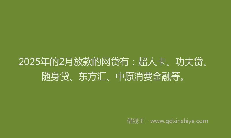 2025年的2月放款的网贷有：超人卡、功夫贷、随身贷、东方汇、中原消费金融等。