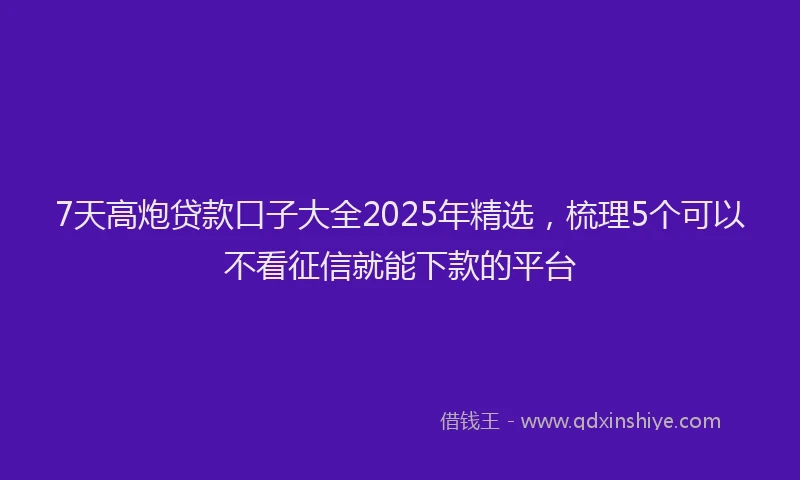 7天高炮贷款口子大全2025年精选，梳理5个可以不看征信就能下款的平台