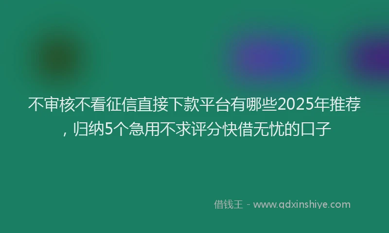 不审核不看征信直接下款平台有哪些2025年推荐，归纳5个急用不求评分快借无忧的口子