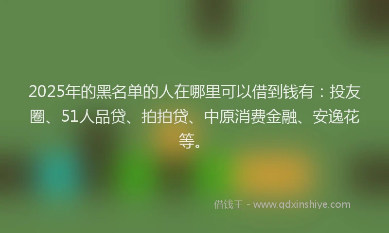 2025年的黑名单的人在哪里可以借到钱有：投友圈、51人品贷、拍拍贷、中原消费金融、安逸花等。