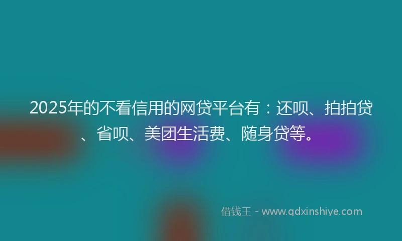 2025年的不看信用的网贷平台有：还呗、拍拍贷、省呗、美团生活费、随身贷等。