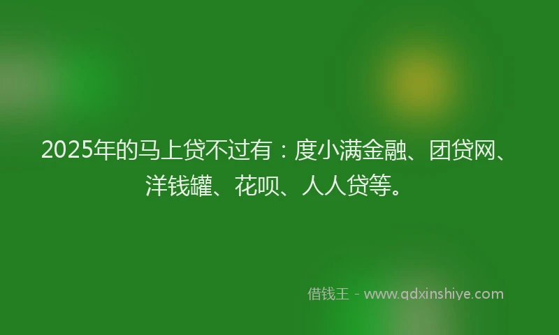 2025年的马上贷不过有：度小满金融、团贷网、洋钱罐、花呗、人人贷等。