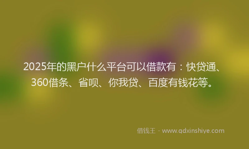 2025年的黑户什么平台可以借款有：快贷通、360借条、省呗、你我贷、百度有钱花等。