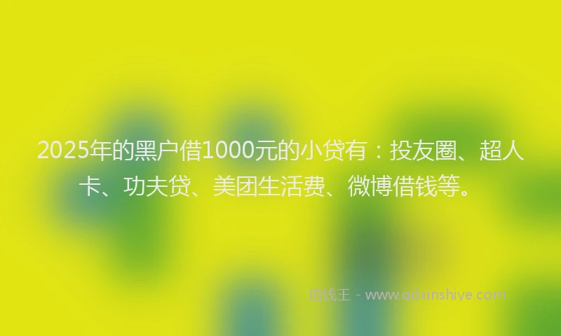 2025年的黑户借1000元的小贷有：投友圈、超人卡、功夫贷、美团生活费、微博借钱等。