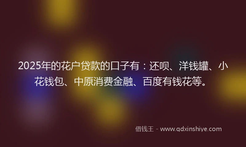 2025年的花户贷款的口子有：还呗、洋钱罐、小花钱包、中原消费金融、百度有钱花等。