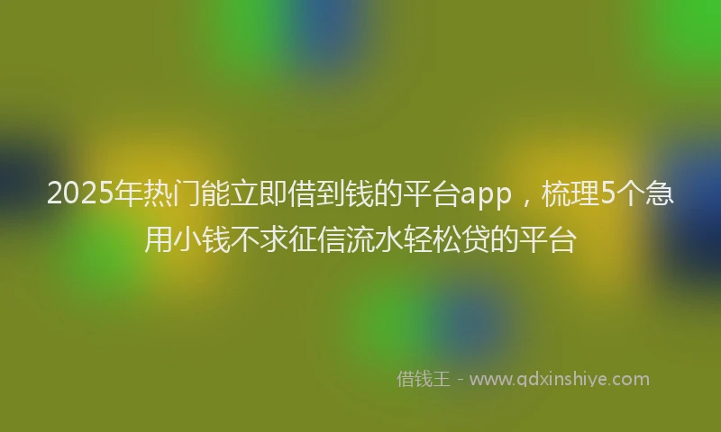 2025年热门能立即借到钱的平台app，梳理5个急用小钱不求征信流水轻松贷的平台