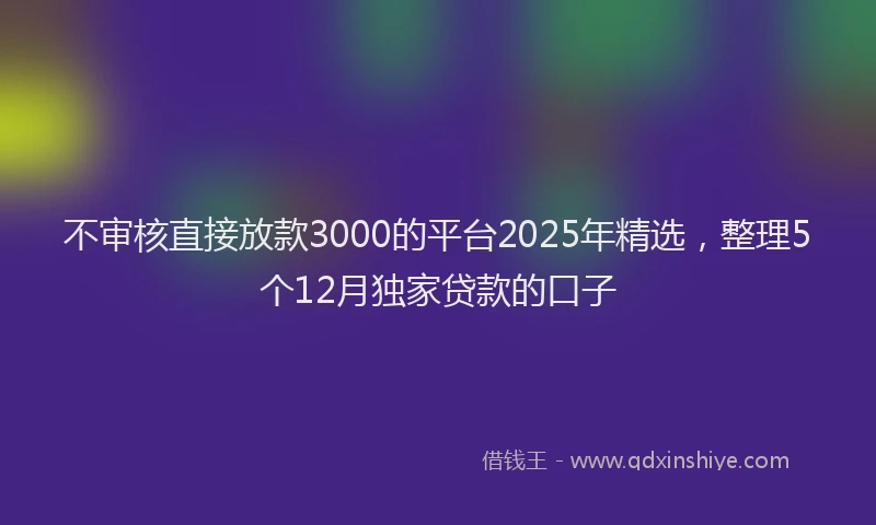不审核直接放款3000的平台2025年精选，整理5个12月独家贷款的口子