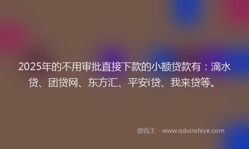 2025年的不用审批直接下款的小额贷款有：滴水贷、团贷网、东方汇、平安i贷、我来贷等。