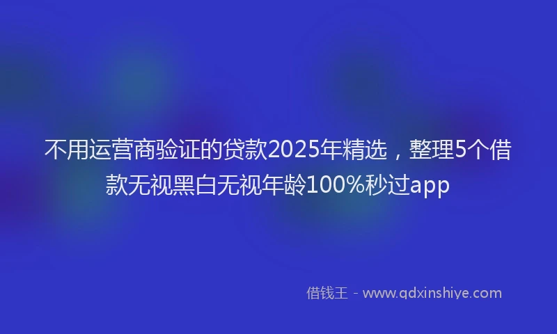 不用运营商验证的贷款2025年精选，整理5个借款无视黑白无视年龄100%秒过app