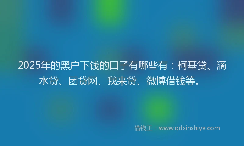 2025年的黑户下钱的口子有哪些有：柯基贷、滴水贷、团贷网、我来贷、微博借钱等。