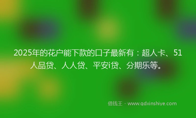 2025年的花户能下款的口子最新有：超人卡、51人品贷、人人贷、平安i贷、分期乐等。