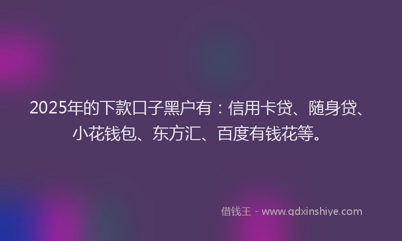 2025年的下款口子黑户有：信用卡贷、随身贷、小花钱包、东方汇、百度有钱花等。