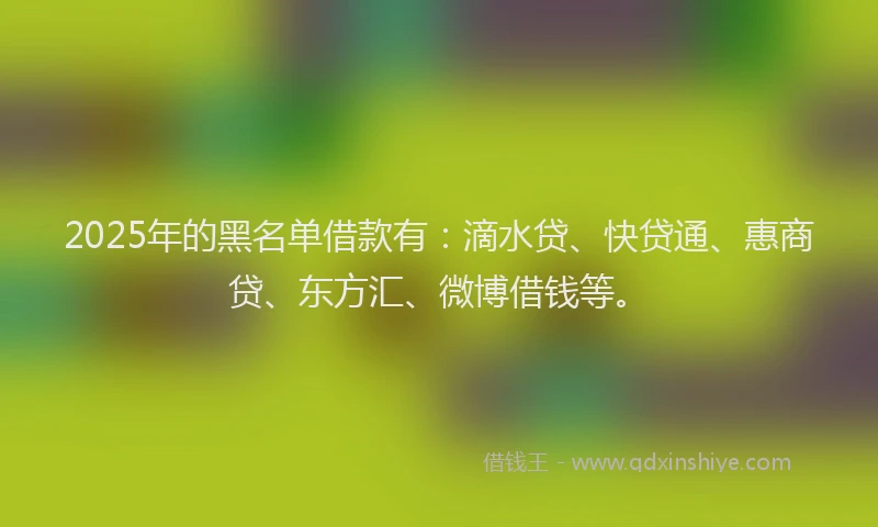 2025年的黑名单借款有：滴水贷、快贷通、惠商贷、东方汇、微博借钱等。