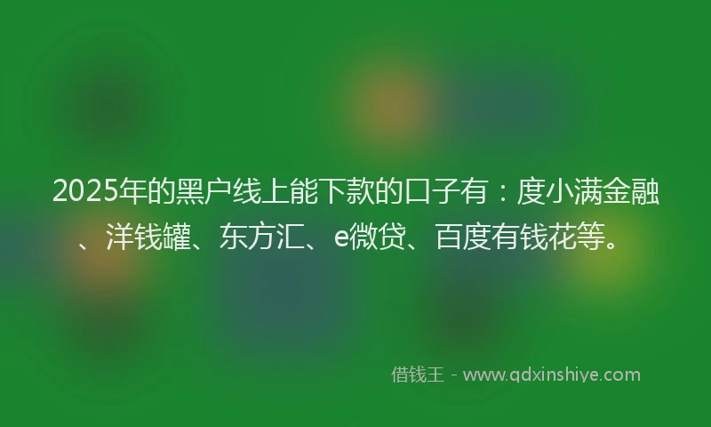 2025年的黑户线上能下款的口子有：度小满金融、洋钱罐、东方汇、e微贷、百度有钱花等。