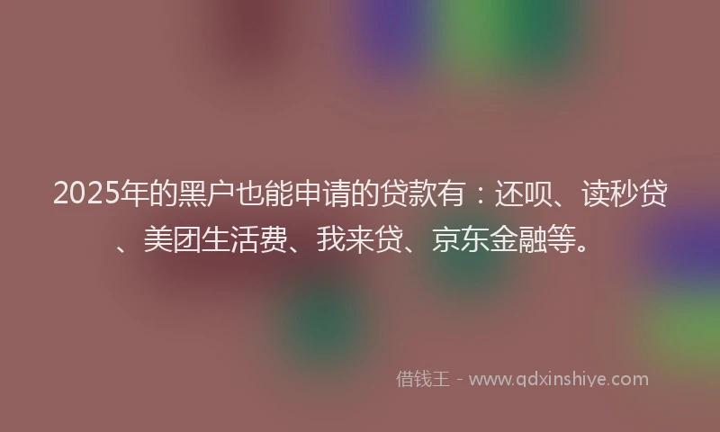 2025年的黑户也能申请的贷款有：还呗、读秒贷、美团生活费、我来贷、京东金融等。