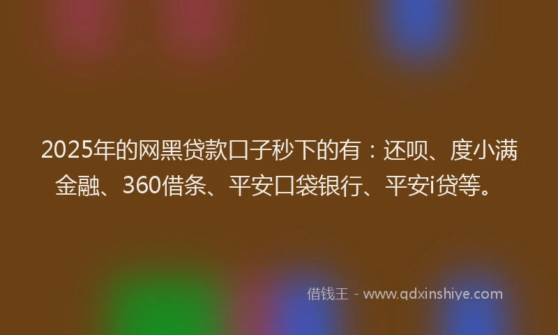 2025年的网黑贷款口子秒下的有：还呗、度小满金融、360借条、平安口袋银行、平安i贷等。