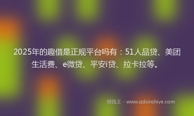 2025年的趣借是正规平台吗有：51人品贷、美团生活费、e微贷、平安i贷、拉卡拉等。