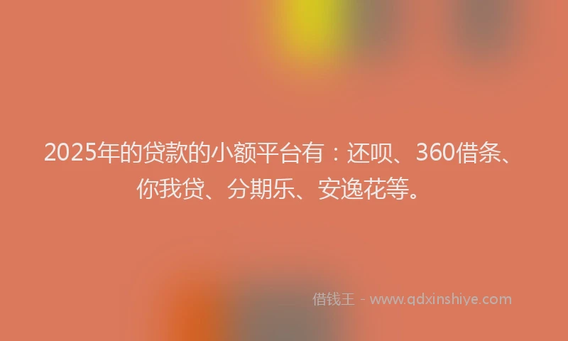 2025年的贷款的小额平台有：还呗、360借条、你我贷、分期乐、安逸花等。